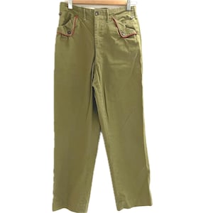 1950s Boy Scouts of America Pants Military trousers slacks army green Red Piping fits womens wide straight leg military work wear cropped 27