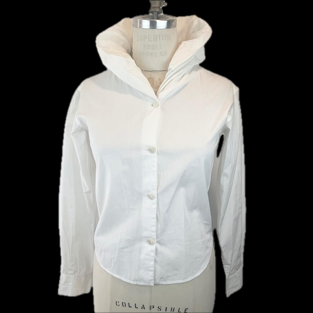 Italian Ruff's Romeo Gigli Ruff Neck Shirt High Ruffle Collar Italian Designer Button ...