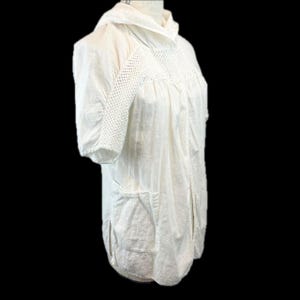 80s 90s Vintage Cotton Blouse Top Hooded Shirt Lightweight Summer Jacket ILGWU Union Made In USA Crochet Lace Dotti Artists Smock Pockets