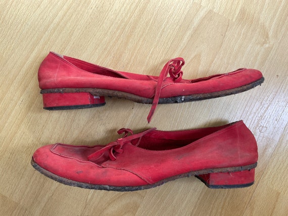 Vintage 1940s Italian red suede loafers oxfords l… - image 1