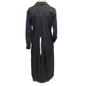 Vintage Y&#39;s Yohji Yamamoto structured long sleeve shirt dress black 100% wool ankle length maxi back slit Japanese designer made in Japan 3
