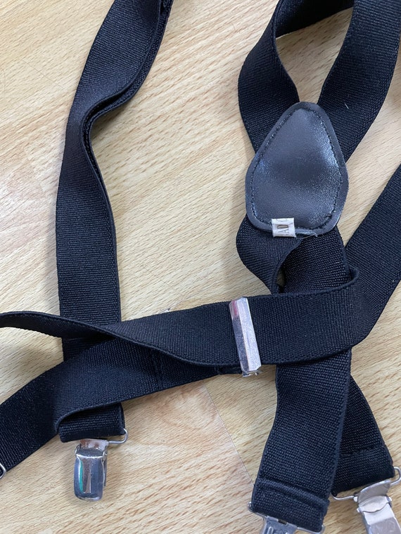 Vintage suspenders solid black elastic stretch ma… - image 5