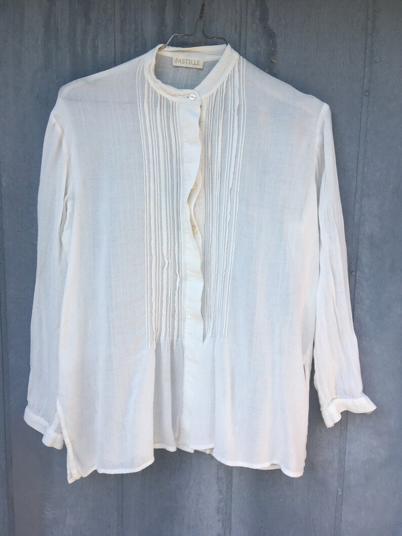 SALE Vintage cottagecore white gauze blouse pleated front long Etsy