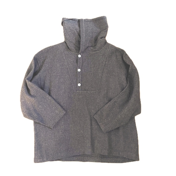 Issey Miyake Design Studio HAI Sporting Gear Natural dark brown twill anorak wool shirt cowl neck made in Japan Japanese designer Medium