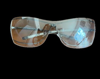 GUCCI Vintage Sunglasses Oval Wrap Half Rim Frameless Blue Lens