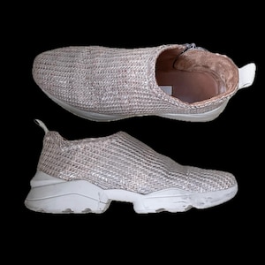 Miista Driska Sneakers Taupe Woven Goat Leather Trainers Side Zip Rubber Sole 40 9.5 womens trainers made in Italy Italian running shoes