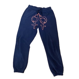 Pantalon de survêtement féministe queer Dyke imprimé Pantalon de jogging taille haute fait main Pantalon de survêtement uni avec revers à la cheville Doux et confortable Vêtements de détente de taille moyenne