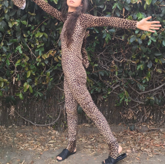 Vintage Halloween leopard print catsuit jumper st… - image 1