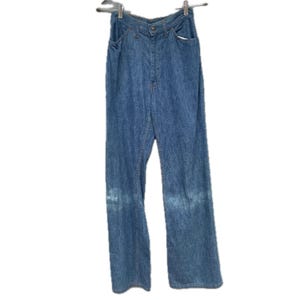 Vintage Made In USA 100% cotton Levi&#39;s 684 27&quot; ultra high rise faded blue bell bottoms ultra thin denim jeans soft classic orange tab 784 26