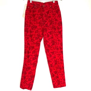 Deadstock Vintage Sunset Blues Chic Jeans 80s 90s Printed Red Corduroy Rose Floral Pattern Ultra High Rise Slim cropped ankle 27.5 28 28.5 6