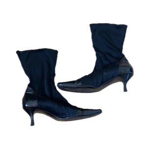 Dolce And Gabbana slip on sock boots booties Dress Shoes stiletto kitten heel Black Leather Made In Italy 37.5 designer square toe stretch 7