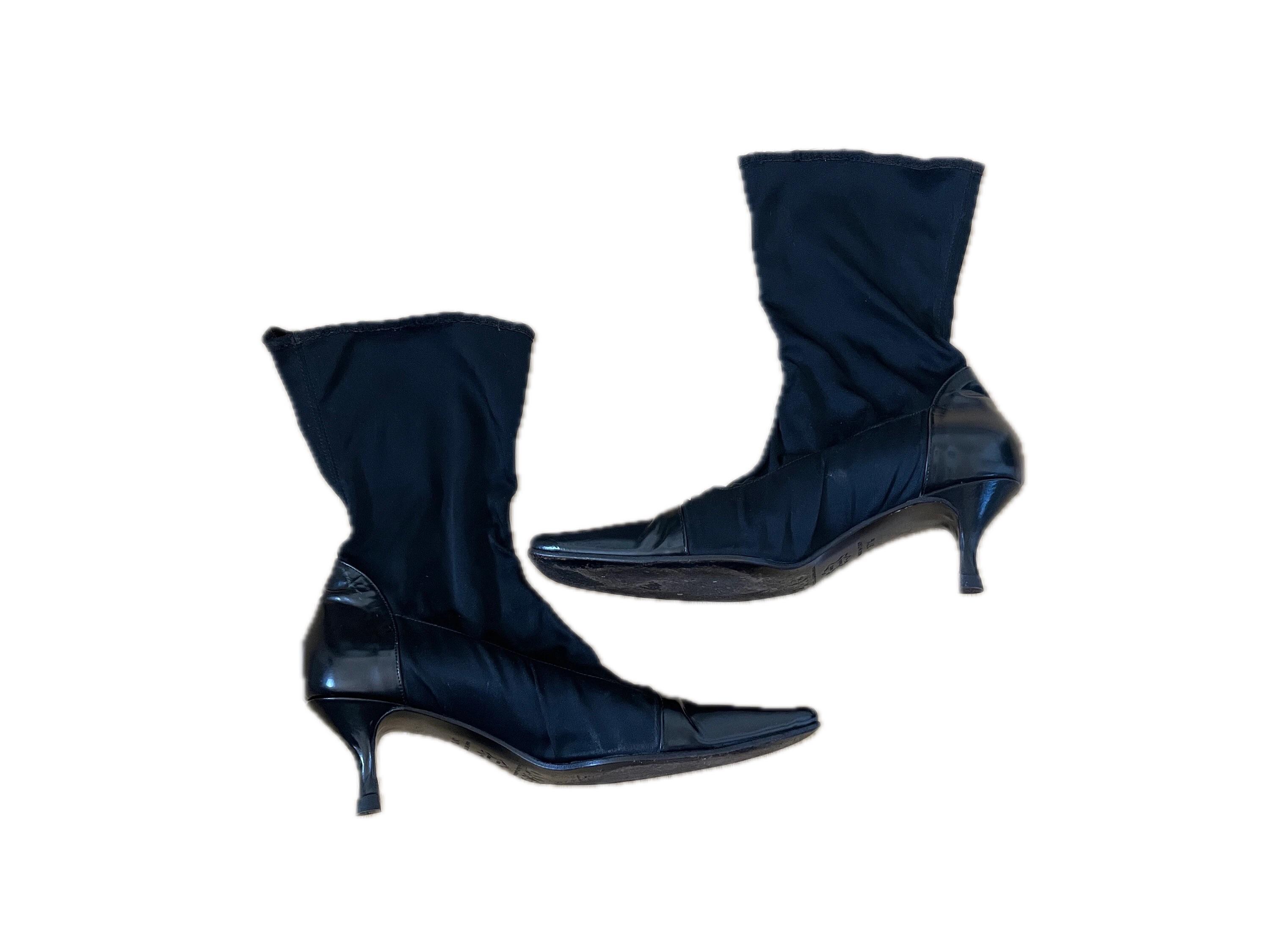 Black Leather Kitten Heel Boots - Etsy