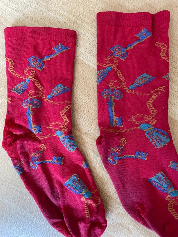 Vintage red equestrian key chains printed ankle s… - image 2