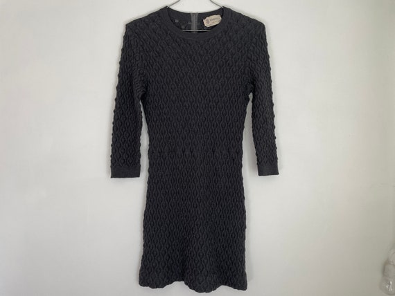 60s sweater dress cable knit lace work vintage au… - image 1