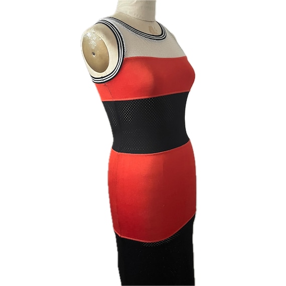 Y2k Diesel body con sheer mesh stretch maxi dress ankle length sleeveless knit 1990s iconic orange Black White colorblock jersey sport tank