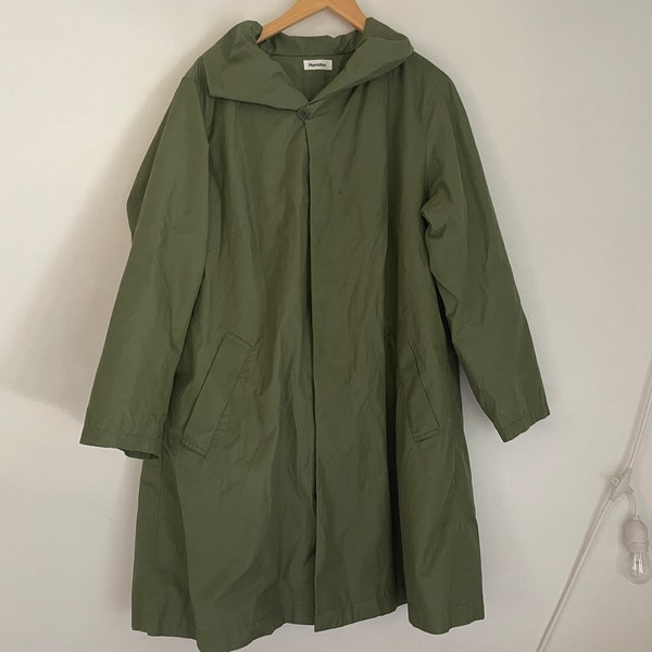 Issey Miyake Plantation army green trenchcoat rain jacket cotton blend chore coat medium made in Japan lined designer trench vintage unisex