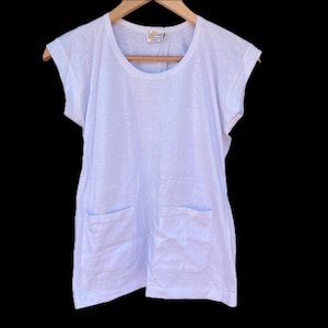 Corps morts sans manches Golden Wheel Chemise blanche à une aiguille des années 80, rayonne de coton, débardeur à col rond de marque chinoise 2 poches avant côtelées