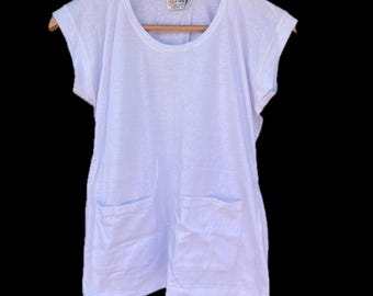 Golden Wheel sleeveless deadstock 80s white single needle shirt cotton rayon Chinese brand crew neck tank top 2 front pockets small ribbed