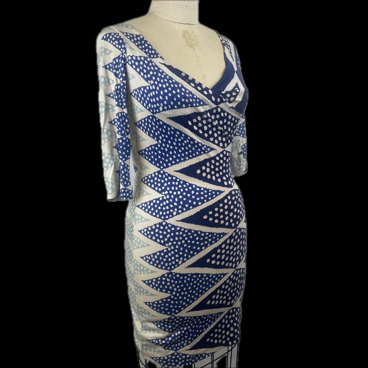 Y2K Diane Von Furstenberg 100% Silk Knit Ruched Midi Dress Tailored Jersey  Knit Blue White Polka Dot Pattern Stretch Bodycon Iconic Designer - Etsy