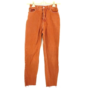 Jeans Bongo vintage de tiro alto, mezclilla marrón, cintura ultra alta, pierna recta, corte acampanado, ropa de trabajo de los años 80, mezclilla de peso medio 26, 100 % algodón, hechos en EE. UU.