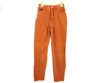 Vintage Bongo jeans high rise brown denim ultra high waist straight leg boot cut 80s work wear midweight denim 26 100% cotton made in USA