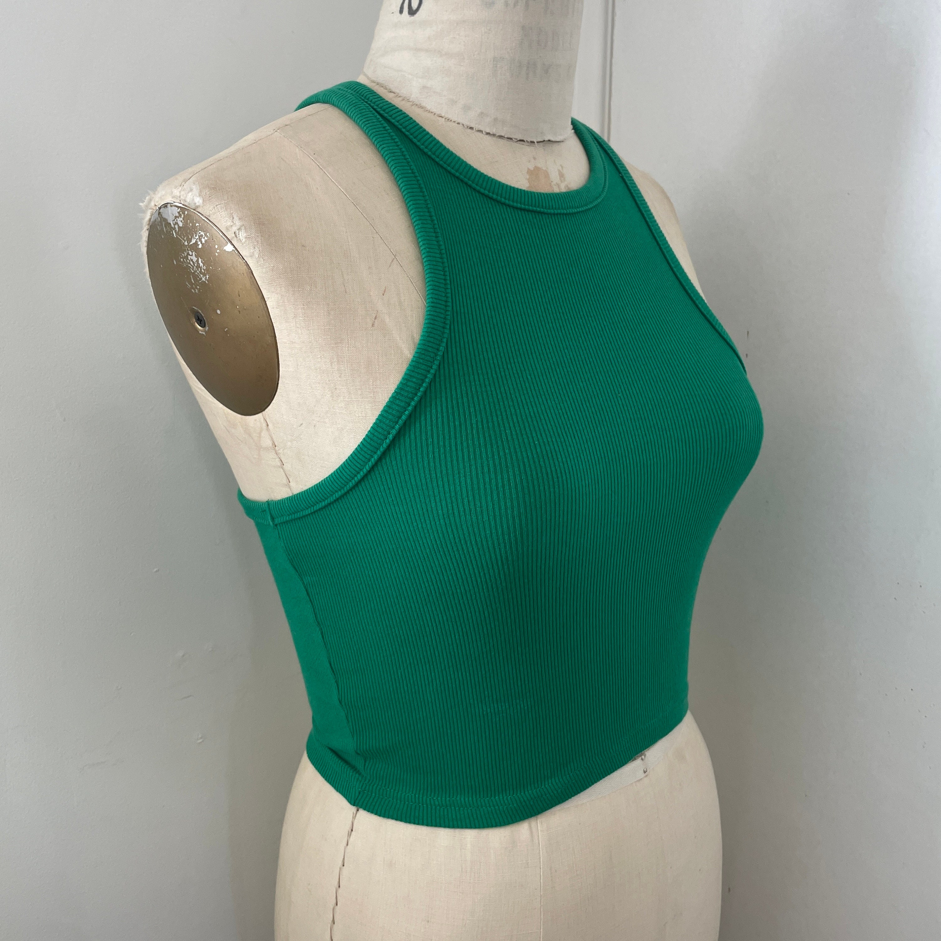 Women's High Neck Ribbed Racerback Tank Top - Cotton Rayon Blend, Sleeveless (Medium, Deep Kelly Green)