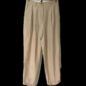 Vintage 90s The Limited ultra high rise taupe pants silk & linen cream slacks beige trousers pleated front cropped ankle tapered leg 27 28