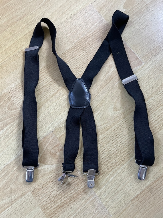 Vintage suspenders solid black elastic stretch ma… - image 2