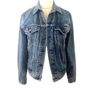 Levis vintage denim blue jean jacket trucker punk rock & roll classic denim faded wash light medium mid made in USA unisex 100% cotton small