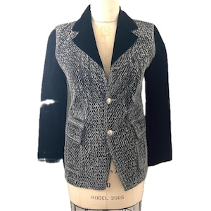 Girbaud Tailored Black & Gray Blazer textured detail velvet collar and sleeves made in Italy 90s authentic French designer medium large