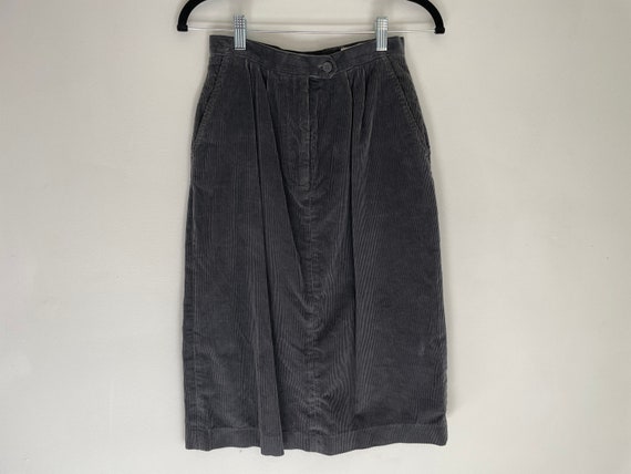 Vintage High rise midi skirt black corduroy cotto… - image 1