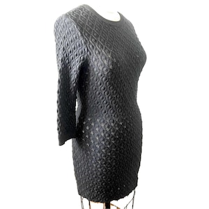 Vestido estilo suéter de los años 60, tejido de cable, encaje, vintage, auténtico, mod, gris carbón, negro, manga larga, ajustado, minifalda, lana elástica, Kimberly 12 M