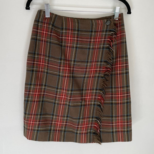 90's vintage tartan plaid mini kilt wrap skirt schoolgirl punk club kid rockabilly above knee Rafaella 100% wool fully lined 27 27.5 28.5 29
