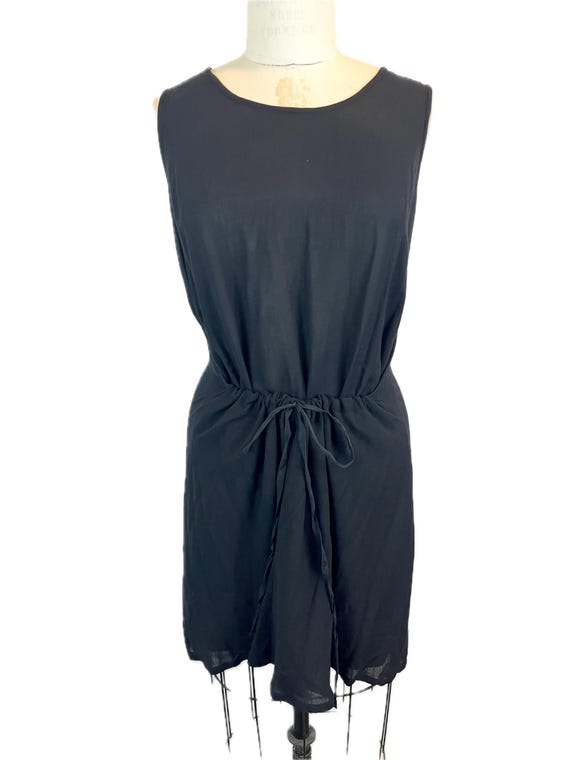 Ann Demeulemeester, Ann Demeulemeester Black Viscose Avant Garde Sleeveless Architectural Dress Mini Above The Knee Tank Top Cinch Waist Summer Made in Italy 38
