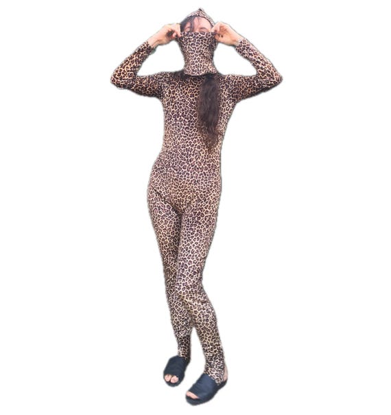 Velour Halloween Leopard Print Catsuit Jumper Stretchy Skin Tight Sexy  Tiger Suit Costume 50s Pin up Cheetah 6 7 8 Medium Lycra Comfy Tail - Etsy
