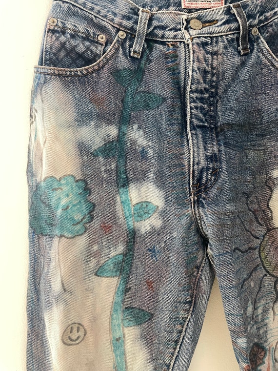 90s Guess art to wear painted classic blue denim … - image 9