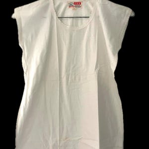 Fresh Sprout sleeveless deadstock 80s vintage white single needle shirt 100% cotton Chinese brand crew neck tank top ribbed sleeve small