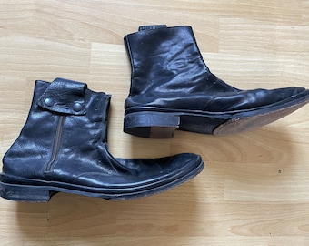 Collection Privée ankle boots zip up round toe genuine leather made in Italy black Italian designer mens 8 stacked  heel dress shoes snap