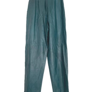 Carlos Falchi Italian forest green ultra high rise pleated leather pants front zip lined made in Italy lambskin buttery soft 27 x 27 vintage