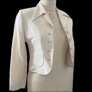 Y2k Dolce & Gabbana solid ivory cropped blazer jacket lightweight designer lined top made in Italy cream off white minimalist cotton 26/40