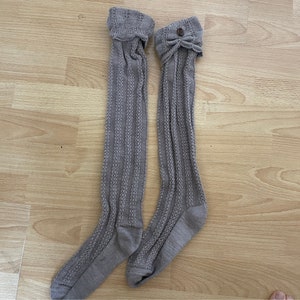 Ultra soft cable knit thigh high socks natural tan neutral beige tights leggings leg warmers rib knit solid stockings lace work slouchy OS