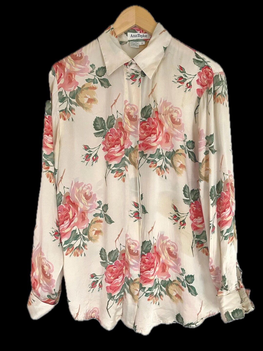 Chemise Ann Taylor à Rayures Roses, Manches Longues - Taille L - Occasion En Très Bon état