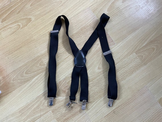 Vintage suspenders solid black elastic stretch ma… - image 1