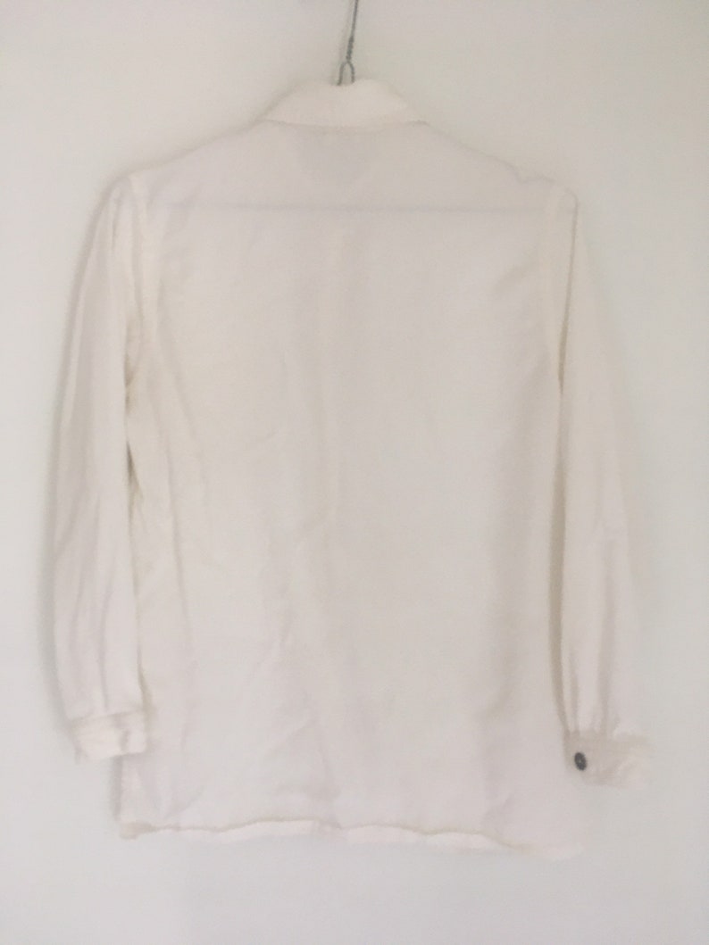 Vintage 1990s solid bone white button front ladies blouse Clio 1980s rayon Tencel long sleeve small made in USA classic basic shirt medium S