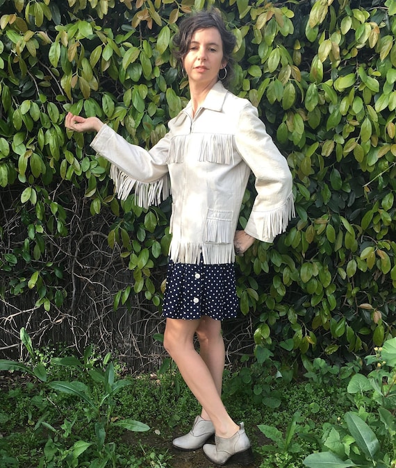 Antique 1950s deer skin bone white leather jacket