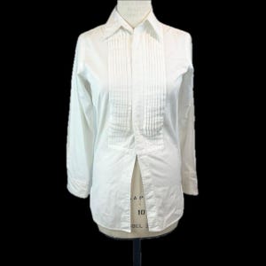 90s Jean Paul Gaultier Femme long sleeve dress shirt pin tucked front unisex tailored  collar button up designer jpg made in Italy 40 medium