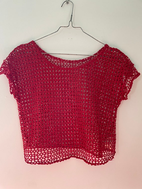 Vintage 80s Knit Link red mesh fishnet slouchy cro