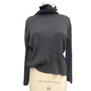 Suéter de cuello alto acanalado negro de los años 90, 100 % algodón, manga larga, extra grande, holgado, clásico, liso, cálido, corte ajustado, talla XL de los años 90