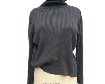 90s black ribbed turtleneck 100% cotton long sleeve extra large sweater jumper pullover loose slouchy classic solid warm slim fit 1990s xl
