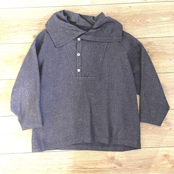 Issey Miyake Design Studio HAI Sporting Gear Natural dark brown twill anorak wool shirt cowl neck made in Japan Japanese designer Medium View 3